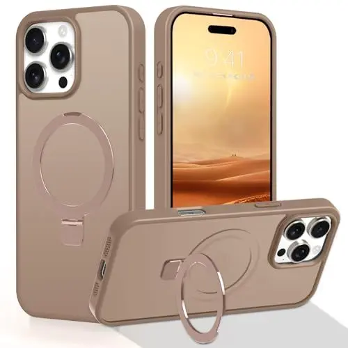 Produktbild: SouliGo iPhone 16 Pro Hülle, Handyhülle mit Magnetisch Ständer Ring Kompatibel mit Magsafe Durchscheinende Matt TPU Case Kratzfeste Stoßfeste Schutzhülle für iPhone 16 Pro 6,3'' Titan Wüstensand