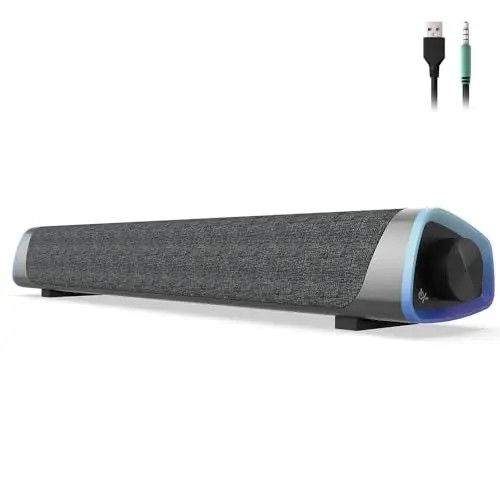 Produktbild: SOULION R30 Computer Lautsprecher, USB-betriebene Kleine PC Lautsprecher, Farbwechsel LED Licht mit Schaltertaste, Surround-Sound Tragbarer Computer Sound Bar Lautsprecher für Desktop Laptop
