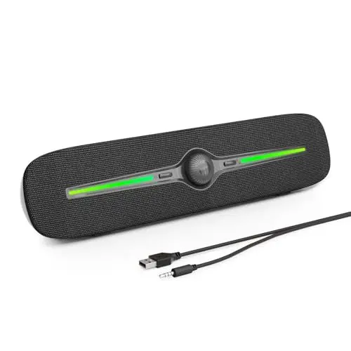 Produktbild: SOULION R90 PC Lautsprecher, Klein USB Betrieb Computer Boxen mit Bunte LED-Lichter,3,5 mm AUX Surround Sound Computer Soundbar für Desktop Smartphones Laptop