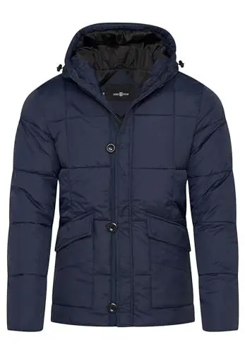 Produktbild: Soulstar Herren Steppjacke mit Kapuze Parka Winterjacke Winter-Mantel Jacket Puffer-Jacke S2_MICROBAN-Navy-L