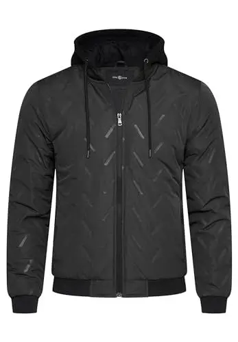 Produktbild: Soulstar Herren leichte Bomberjacke mit Sweat Kapuze Übergangsjacke Blouson mit Stehkragen Puffer-Jacke Jacket S2_MUSEN HOOD-Schwarz-M