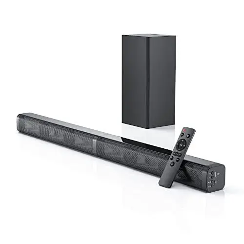 Produktbild: Soundbar mit Subwoofer, 2.1 Soundbar für TV Geräte, 32 Zoll Bluetooth TV Soundbar, Tiefer Bass, 5 EQ Modi Soundsystem für Fernseher, 3D Surround Sound System mit Optisches Kabel