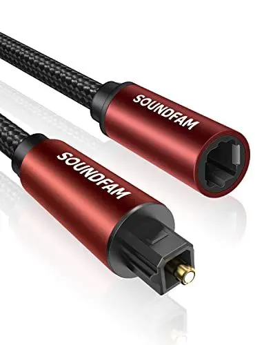 Produktbild: SOUNDFAM Optisches Verlängerungskabel 2m, Digitales Toslink Stecker zu Buchse Optisches Audiokabel Adapter für Heimkino Soundbar TV - Weinrot