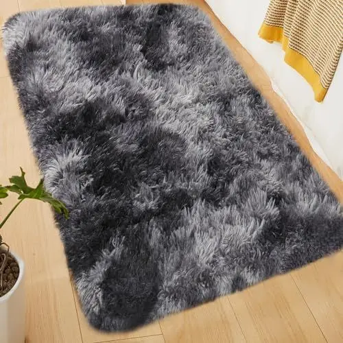 Produktbild: Sour Lemon Wohnzimmerteppiche, 50 x 80 cm, Grauer Läufer, Teppich für Schlafzimmer, waschbar, rutschfest, Flauschiger Teppich, zottelige weiche Teppiche, Matte für Kinder, Flur, Wohnzimmer