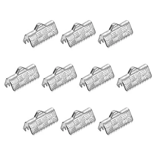 Produktbild: sourcing map 100Stk Farbband Ende Crimp Klammern 13mm Streifen Textur Klemme Schnur Ende Klammern für Bastelarmband Herstellung Silber Weiß