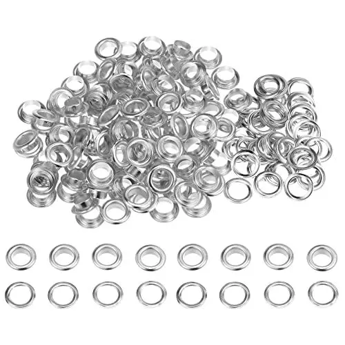 Produktbild: sourcing map 100 Satz Farbe Runde Tüllen 8mm Loch Metallösen mit Unterlegscheiben für Scrapbooking Schuhe Kleidung Leder Canvas Silber Ton