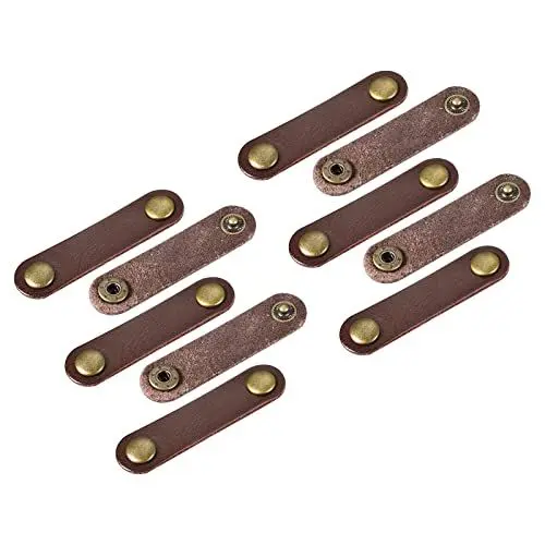 Produktbild: sourcing map 10Stk. Leder Kabelbinder Leder Kabel Organizer Kabelclips Kopfhörerkabel Management für Kabel Draht 63x16mm braun