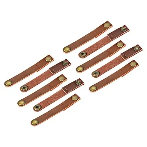 Produktbild: sourcing map 10Stück Leder Kabelbinder Kabel Organizer Clip für Kopfhörerkabel USB Kabel 90x12mm hellbraun