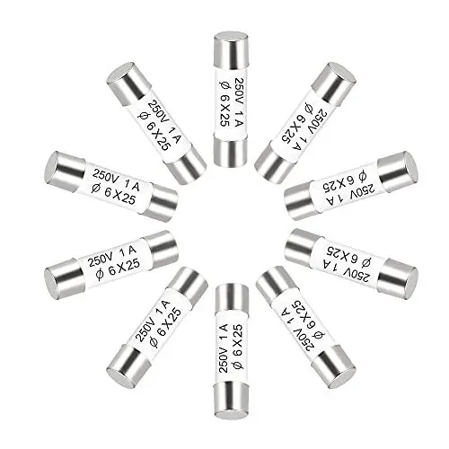 Produktbild: sourcing map 10 Stück Keramik Sicherungen Schneller Ersatz für 1A 250V 6x25mm Verstärker Energiesparlampe Vorschaltgerät