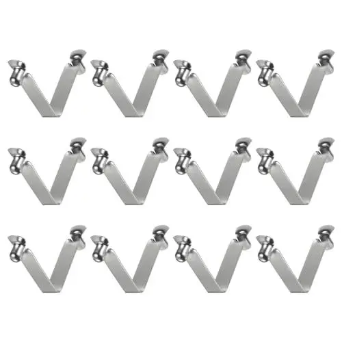 Produktbild: sourcing map 12 Stück Doppelknopf Kajak Paddel Schnappfeder Clip 42x8mm 65Mn Federstahl V-förmige Hohle Teleskopische Verriegelung Rohr Clips für Zelt Regenschirm Camping