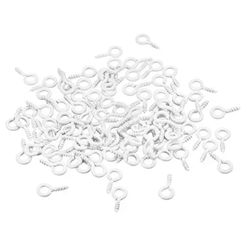 Produktbild: sourcing map 200 Stück Kleine Schraube Augenstifte Haken Mini Ösen Schrauben Gewinde 5x10x1.2mm Selbstschneidende Bolzen für Schmuck Herstellung Ergebnisse DIY Handwerk Weiß