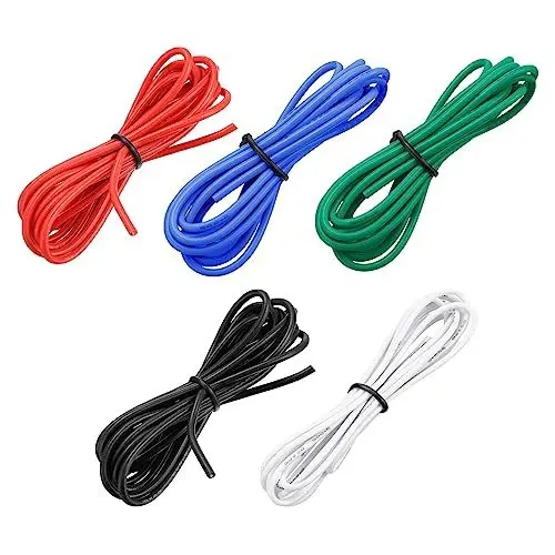 Produktbild: sourcing map 20AWG Elektrischer Draht Kabel 1,5 Meter Litzendraht Silikon Verzinnte Kupferdrahtspule je 0,52 mm² Solid Elektronik Wire für DIY RC-Modell Lampen Haushaltsgeräte, 5 Farben