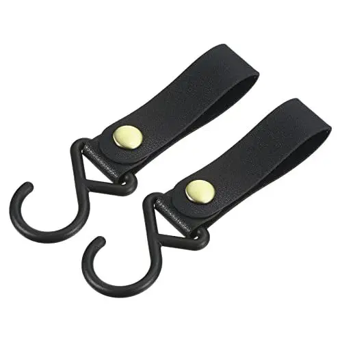 Produktbild: sourcing map 2 Pack PU Leder S Regal Haken für Camping Aufhänger Plastik Außenzubehör Schwarz