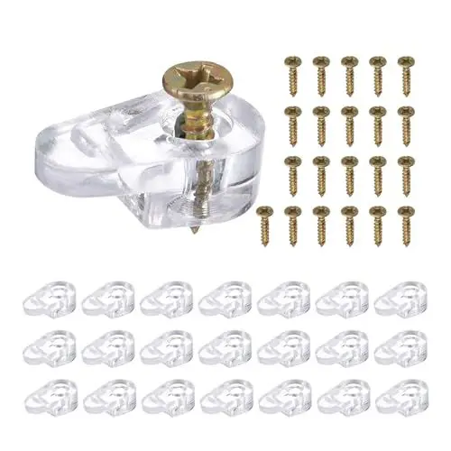 Produktbild: sourcing map 30Set Glashalteklammern-Set, 20 mm Kunststoff-Glasschrank-Clips mit Schrauben zur Befestigung von 3 mm dicken Glasschranktüren, Spiegel, transparent