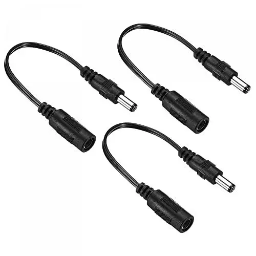 Produktbild: sourcing map 3 Stück DC 5.5x2.1mm Buchse auf 5.5x2.5mm Stecker Verlängerungskabel Netzteil Steckerkabel für LED Lampe Kamera CCTV Schwarz