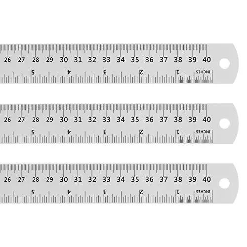 Produktbild: sourcing map 3 Stück Edelstahl-Lineal 16 Zoll 40 cm metrisches englisches Lineal mit Umrechnungstabelle kleines Metall-Lineal-Set gerade Kante Millimeter-Lineal Messwerkzeuge