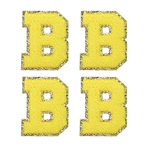 Produktbild: sourcing map 4Stk Chenille Buchstabe Abzeichen Aufbügeln Buchstabe Aufnäher Gelb B Alphabet Dekorativ Reparatur Bestickte Aufnäher für Kleidung Schuhe Hüte Rucksäcke