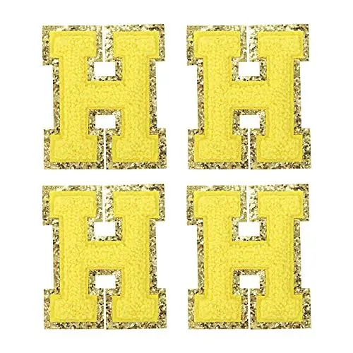 Produktbild: sourcing map 4Stk Chenille Buchstabe Abzeichen Aufbügeln Buchstabe Aufnäher Gelb H Alphabet Dekorativ Reparatur Bestickte Aufnäher für Kleidung Schuhe Hüte Rucksäcke
