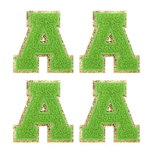 Produktbild: sourcing map 4Stk Chenille Buchstabe Abzeichen Aufbügeln Buchstabe Aufnäher Grün A Alphabet Dekorativ Reparatur Bestickte Aufnäher für Kleidung Schuhe Hüte Rucksäcke