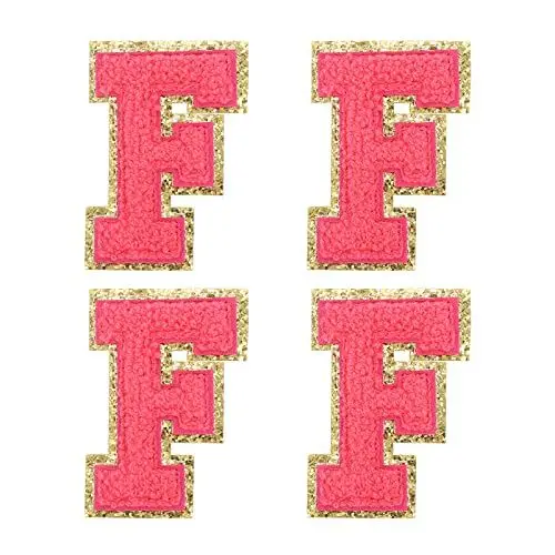 Produktbild: sourcing map 4Stk Chenille Buchstabe Abzeichen Aufbügeln Buchstabe Aufnäher Rosenrot F Alphabet Dekorativ Reparatur Bestickte Aufnäher für Kleidung Schuhe Hüte Rucksäcke