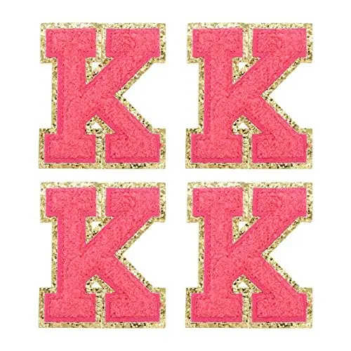 Produktbild: sourcing map 4Stk Chenille Buchstabe Abzeichen Aufbügeln Buchstabe Aufnäher Rosenrot K Alphabet Dekorativ Reparatur Bestickte Aufnäher für Kleidung Schuhe Hüte Rucksäcke