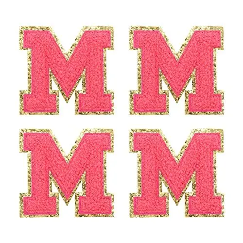 Produktbild: sourcing map 4Stk Chenille Buchstabe Abzeichen Aufbügeln Buchstabe Aufnäher Rosenrot M Alphabet Dekorativ Reparatur Bestickte Aufnäher für Kleidung Schuhe Hüte Rucksäcke