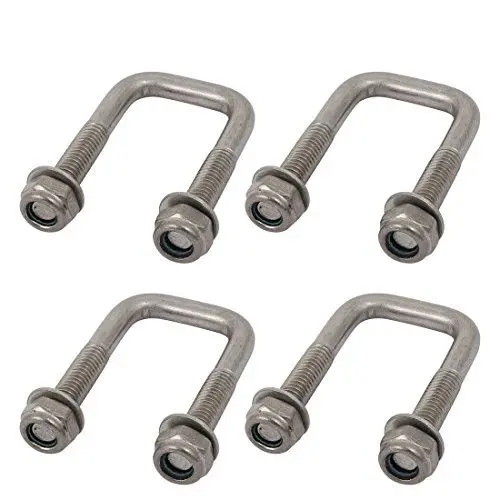 Produktbild: sourcing map 4 Stück Bügelbolzen mit Gewinde M6 x 20 x 45mm Quadratische U Bügel Bügelschraube 304 Edelstahl U-Bolts mit Mutter Unterlegscheibe Bügelschelle für Dachbox Rohr Befestigung