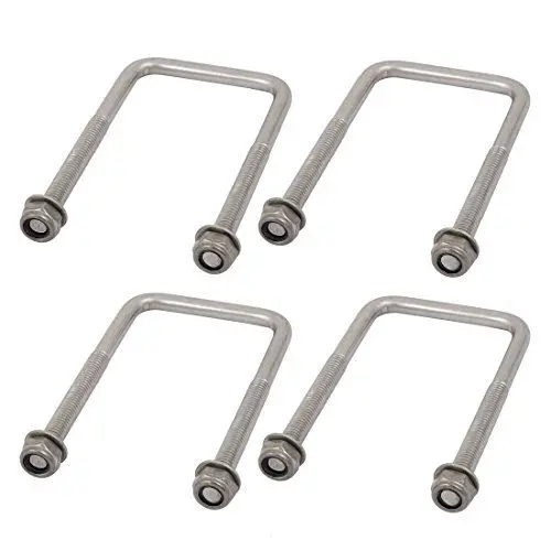 Produktbild: sourcing map 4 Stück Bügelbolzen mit Gewinde M6 x 40 x 80mm Quadratische U Bügel Bügelschraube 304 Edelstahl U-Bolts mit Mutter Unterlegscheibe Bügelschelle für Dachbox Rohr Befestigung