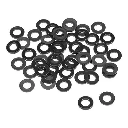 Produktbild: sourcing map 50Stk, Nylon Flache Unterlegscheiben M6 für 6 mm ID Schraubenbolzen 12 mm AD 1,5 mm Dick Distanzhülsen Dichtungsringe Beilagscheiben für Wasserhahn Rohr Wasserschlauch Schwarz