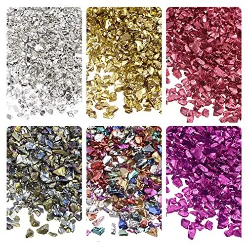 Produktbild: sourcing map 6 Farben Crushed Glass Chips, 1-4mm Unregelmäßiges Glitzer-Metallic-Glas zum Basteln, DIY, Schmuck, Vasenfüller, Epoxidharz-Dekoration, 28 g, Bunte Farbserie