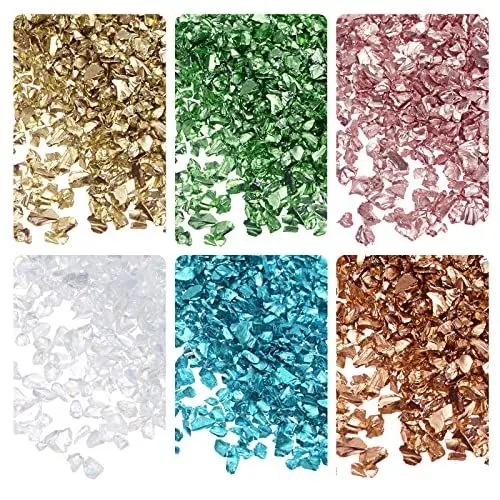 Produktbild: sourcing map 6 Farben Crushed Glass Chips, 1-4mm Unregelmäßiges Glitzer-Metallic-Glas zum Basteln DIY Vasenfüller Epoxidharz-Dekoration 28 g golden Farbtone grüne Farbserie