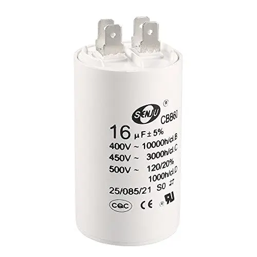 Produktbild: sourcing map CBB60 Betriebskondensator 16uF 450V AC Doppeleinsatz 50 / 60Hz Zylinder 75x37mm Weiß für Luftkompressor-Wasserpumpenmotor