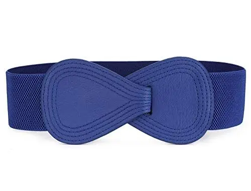 Produktbild: sourcing map Damen Elastisch Interlock 8-Förmig Kunstleder Schnalle Gürtel Blau 63.5cm-94cm