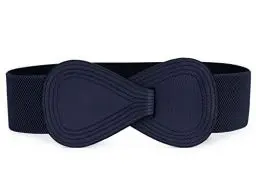 Produktbild: sourcing map Damen Elastisch Interlock 8-Förmig Kunstleder Schnalle Gürtel Dunkelblau 63.5cm-94cm