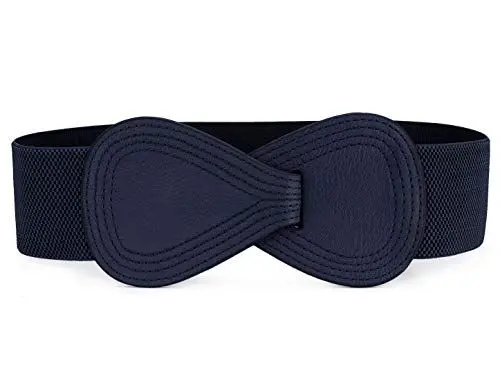 Produktbild: sourcing map Damen Elastisch Interlock 8-Förmig Kunstleder Schnalle Gürtel Dunkelblau 63.5cm-94cm