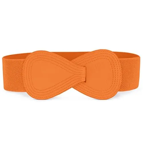 Produktbild: sourcing map Damen Elastisch Interlock 8-Förmig Kunstleder Schnalle Gürtel Orange 63.5cm-94cm