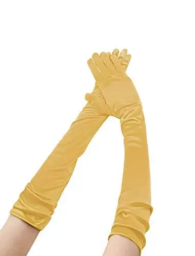 Produktbild: sourcing map Damen Lange Handschuhe 1920er Jahre Abend Party Vollfinger Fäustlinge Eleganter Opernhandschuh Gold One Size