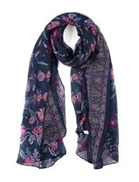 Produktbild: sourcing map Groß Polyester Schals Strand Halstuch Vintage Stil Wickeln Blumen für Frauen Navy Blau