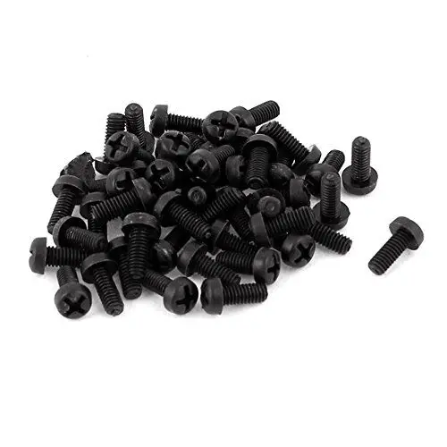 Produktbild: sourcing map M2,5x6mm Nylon Kreuzschlitz Maschinenschraube Kreuzflachkopf Schwarz 50 Stk DE de
