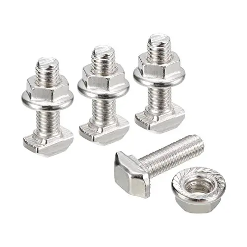 Produktbild: sourcing map M5x16mm T Schlitz Einsteckbolzen und M5 Sechseck Flansch Mutter Set 10 Set Hammer Kopf T-Bolzen T Form Bolzen Schiebend Schraube für 20 Serie Aluminum Profile