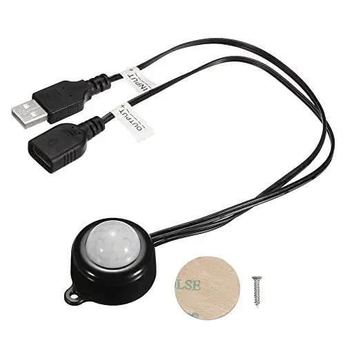 Produktbild: sourcing map Mini PIR Bewegungssensor Schalter DC 5-24V 2A Infrarot Aktivierter LED Controller mit USB Kopplungskabel für LED Streifen Schwarz
