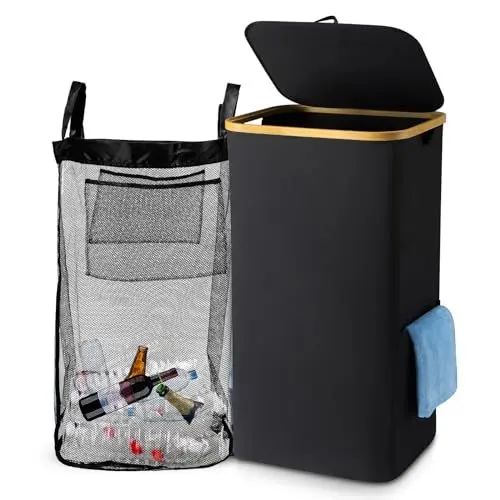 Produktbild: SOUTHGATE Pfandflaschen Sammelbehälter 100L, Pfandbehälter mit Flip-Top, Pfandflaschen Aufbewahrung, Flaschensammler für Leergut, Sammel-Behälter für Küche&Abstellraum, Schwarz
