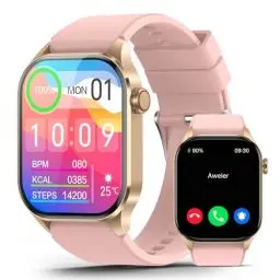 Produktbild: SOUYIE Smartwatch Damen mit Telefonfunktion, 2.04” AMOLED Touchscreen IP68 Wasserdicht Sportuhr mit Blutdruckmessung Pulsmesser Schlafmonitor SpO2 Menstruationszyklus, Uhren für iOS Android