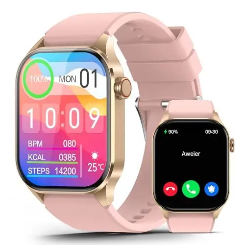 Produktbild: SOUYIE Smartwatch Damen mit Telefonfunktion, 2.04” AMOLED Touchscreen IP68 Wasserdicht Sportuhr mit Blutdruckmessung Pulsmesser Schlafmonitor SpO2 Menstruationszyklus, Uhren für iOS Android