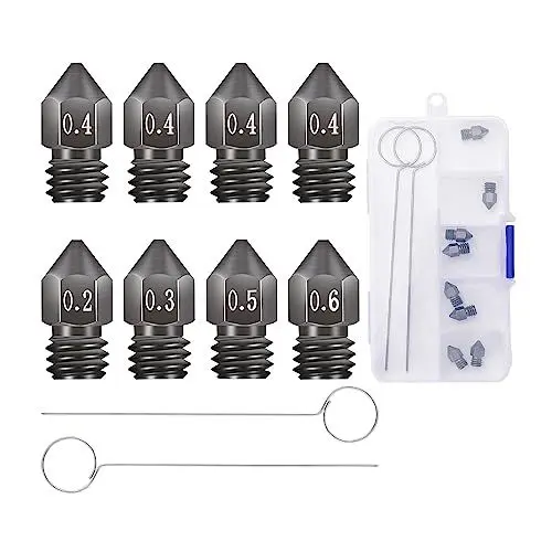 Produktbild: Sovol 8 Stück Creality Upgraded 3D Drucker Gehärteter Stahl MK8 Düsen Wolfram Ganzmetall Extruderdüsen 0,2 mm 0,4 mm 0,6 mm 0,8 mm 1 mm für Ender 3 Ender 3 Pro CR-10