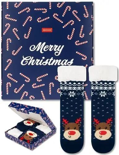 Produktbild: soxo Kuschelsocken Weihnachten Damen Socken Lustige Geschenke Für Frauen Weihnachtssocken 35-40 Rentier