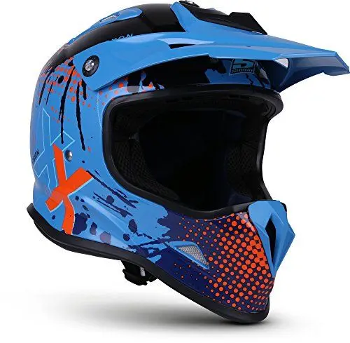 Produktbild: Soxon® SKC-33 „Fusion Blue“ · Kinder Cross-Helm · Motorrad-Helm MX Cross-Helm MTB BMX Cross-Bike Downhill Off-Road Enduro-Helm · ECE 22.05 Schnellverschluss SlimShell Tasche XXS (49-50cm)