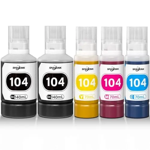 Produktbild: Tinte 104 Multipack kompatibel für Epson 104 Tinte ET-2870 ET-4800 ET-2856 ET-4810 ET-2862 ET-2810 ET-2820 ET-2811 ET-2812 ET-2814 ET-2815 ET-2821 ET-2710 ET-2711Drucker(2Schwarz, C, M, Gelb)