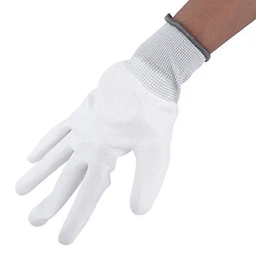Produktbild: Spacnana Nylonhandschuhe, Antistatischer, Rutschfester Handschuh, PU-beschichtetes Handflächenfingerteil für die Reparatur von PC-Computertelefonen, Bequeme, Nicht Sterile (L grau)