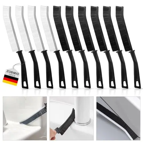 Produktbild: Spaltreinigungsbürste,10 Stücke Fugenbürste Hartborsten-Eckenreinigungsbürste,Schmalen Reinigungsbürste,Aluminiumkopf Fugenreinigungsbürste für Tiefenreinigung von Fenstern, Badezimmern (mit 2 Haken)